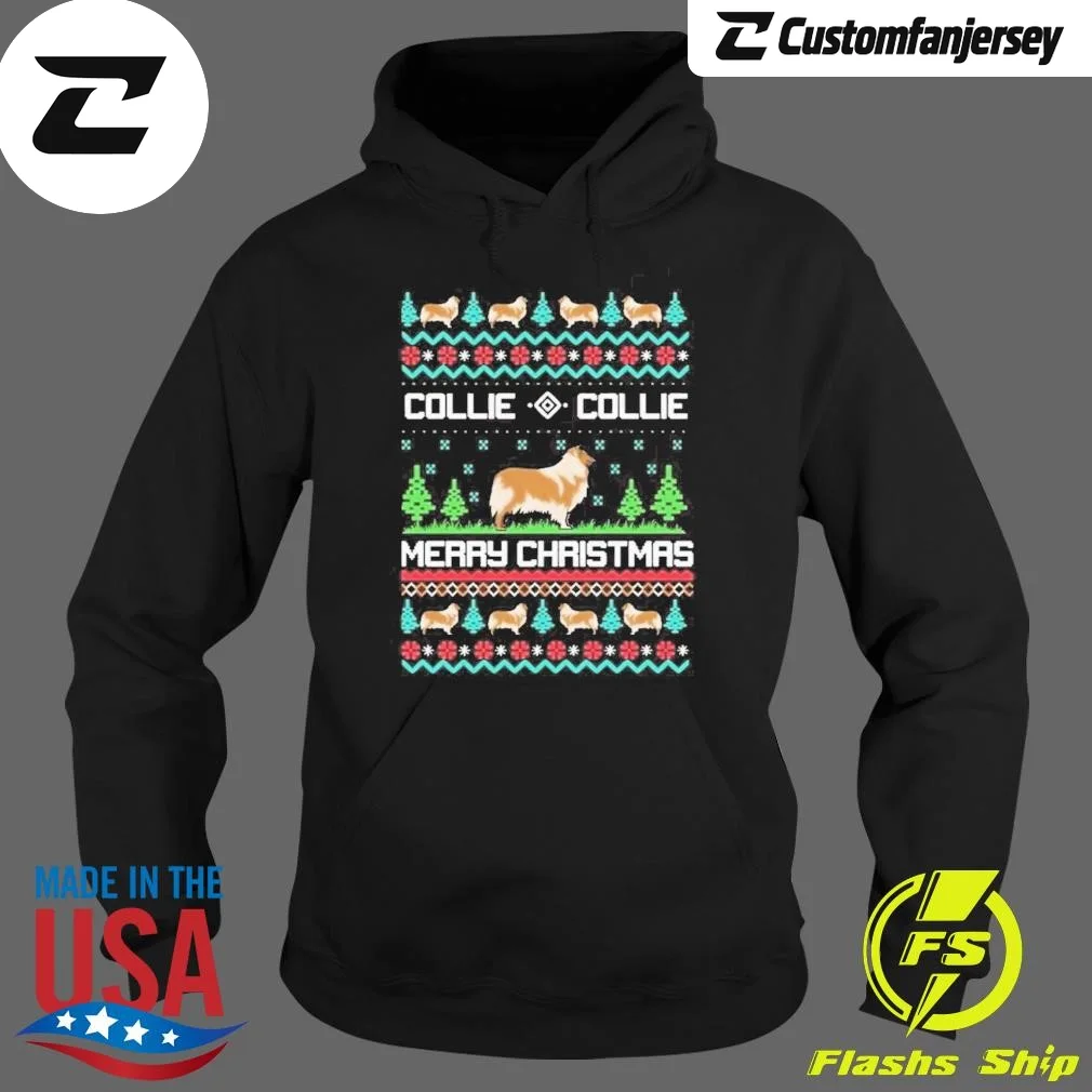 Collie Collie Merry Christmas Ugly 2024 Hoodie - black Christmas hoodie