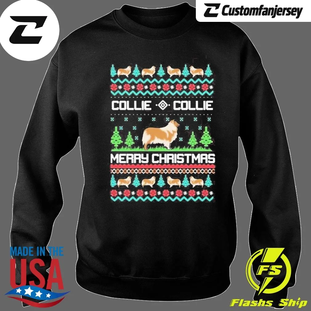 Collie Collie Merry Christmas Ugly 2024 Sweatshirt - black Christmas sweatshirt