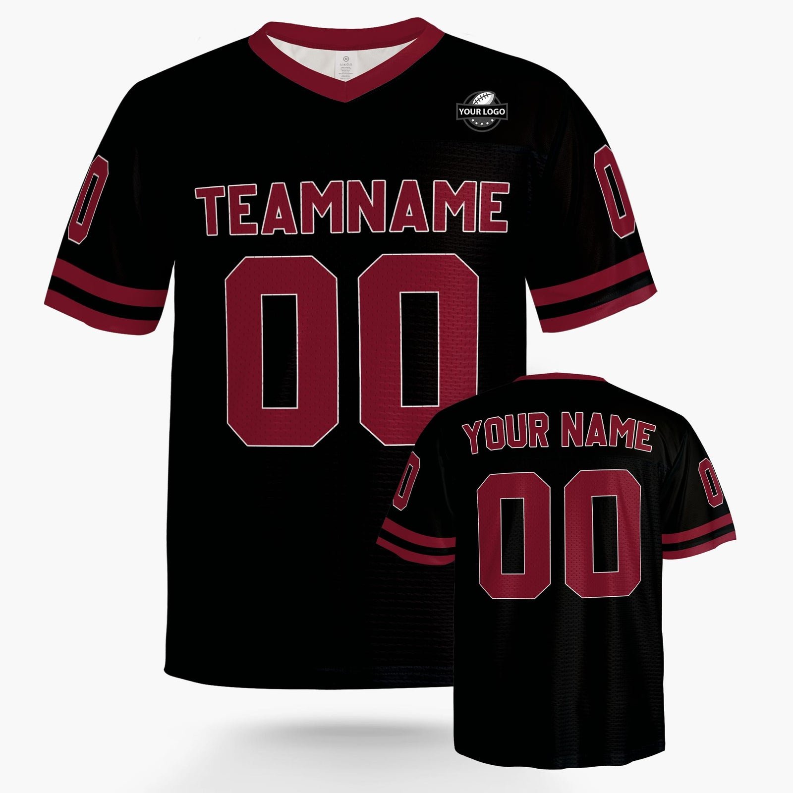 Custom Football Jersey Black and Wine, front view