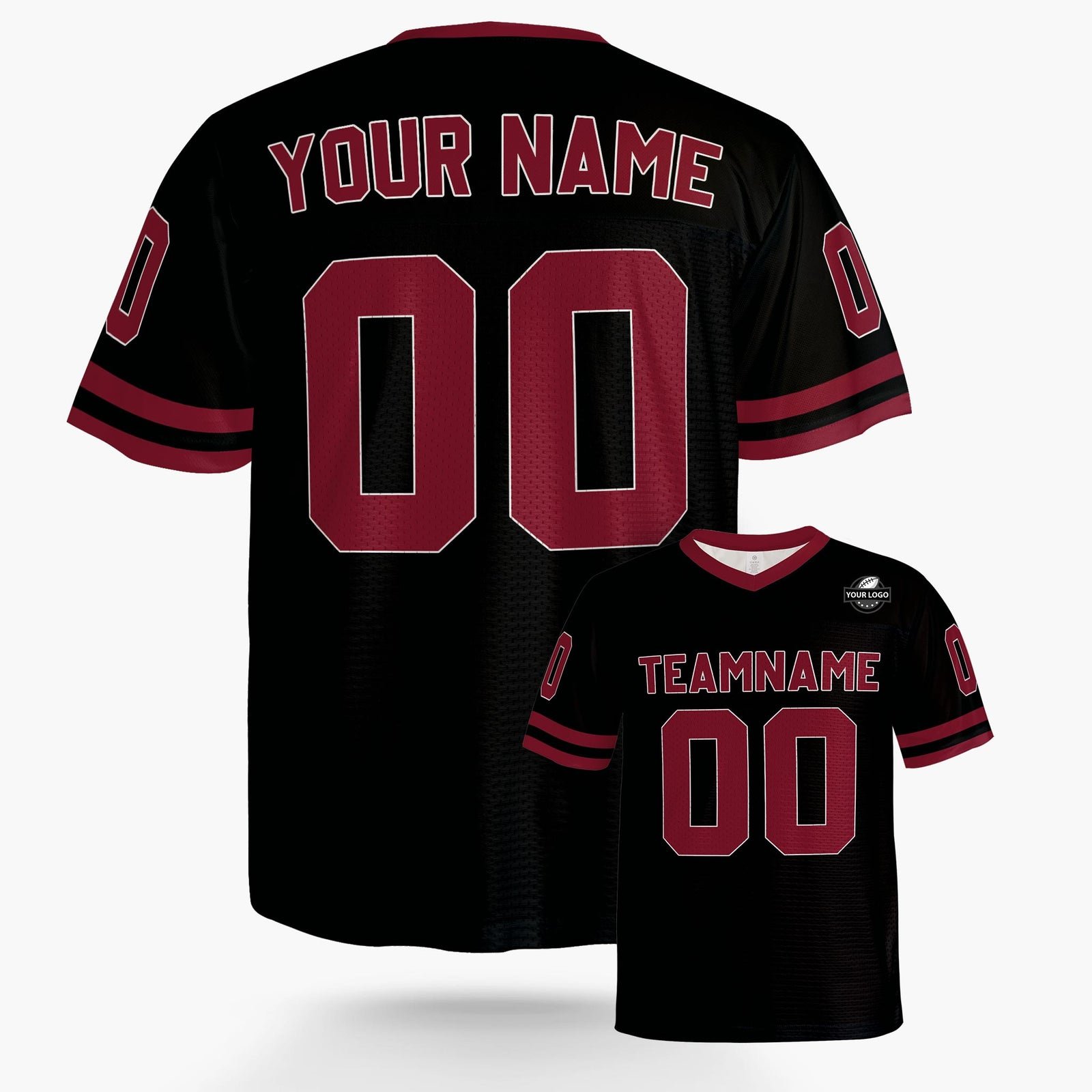 Custom Football Jersey Black and Wine, back view
