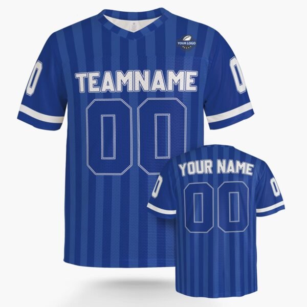 Custom Football Jersey Blue and White Striped, front view