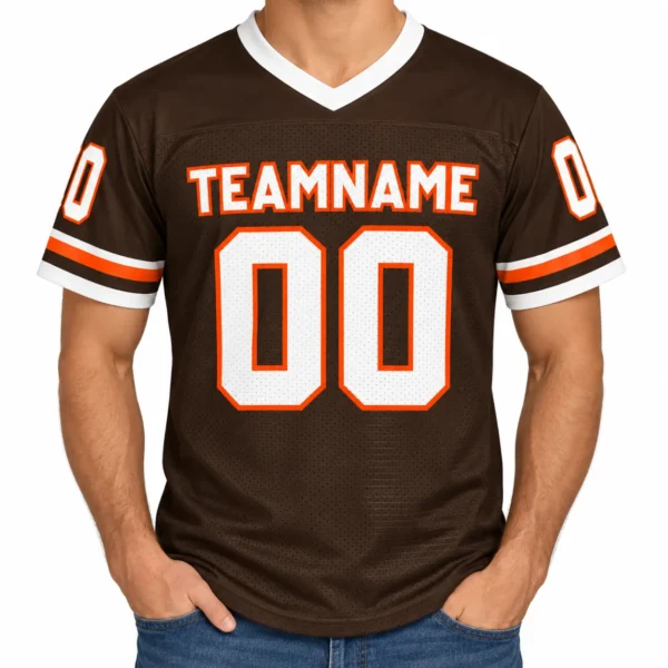 Custom Football Jersey Cleveland Brown and Orange, front view on model