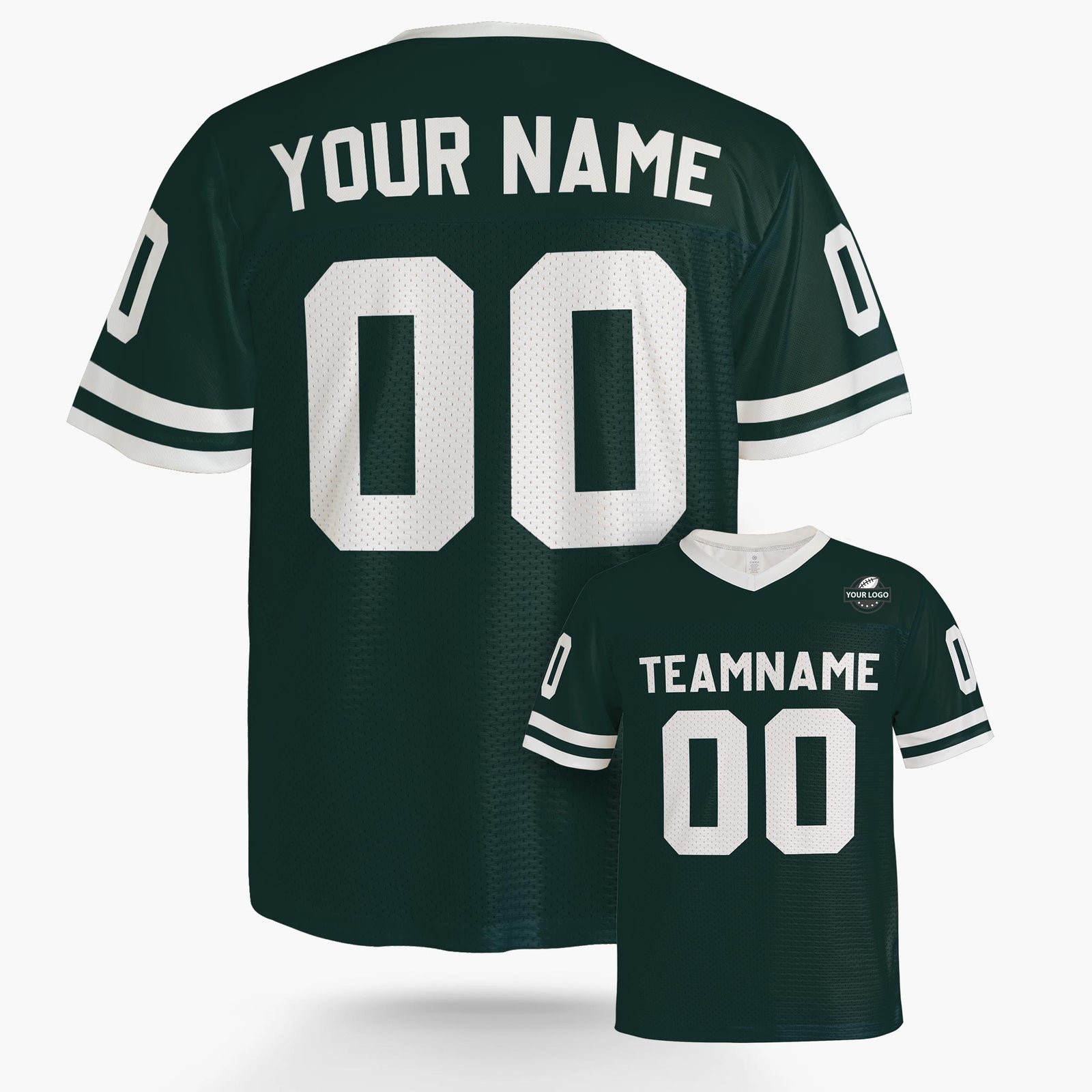 Custom Football Jersey Dark Green and White, back view
