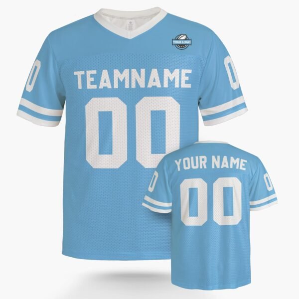 Custom Football Jersey Light Blue and White, front view