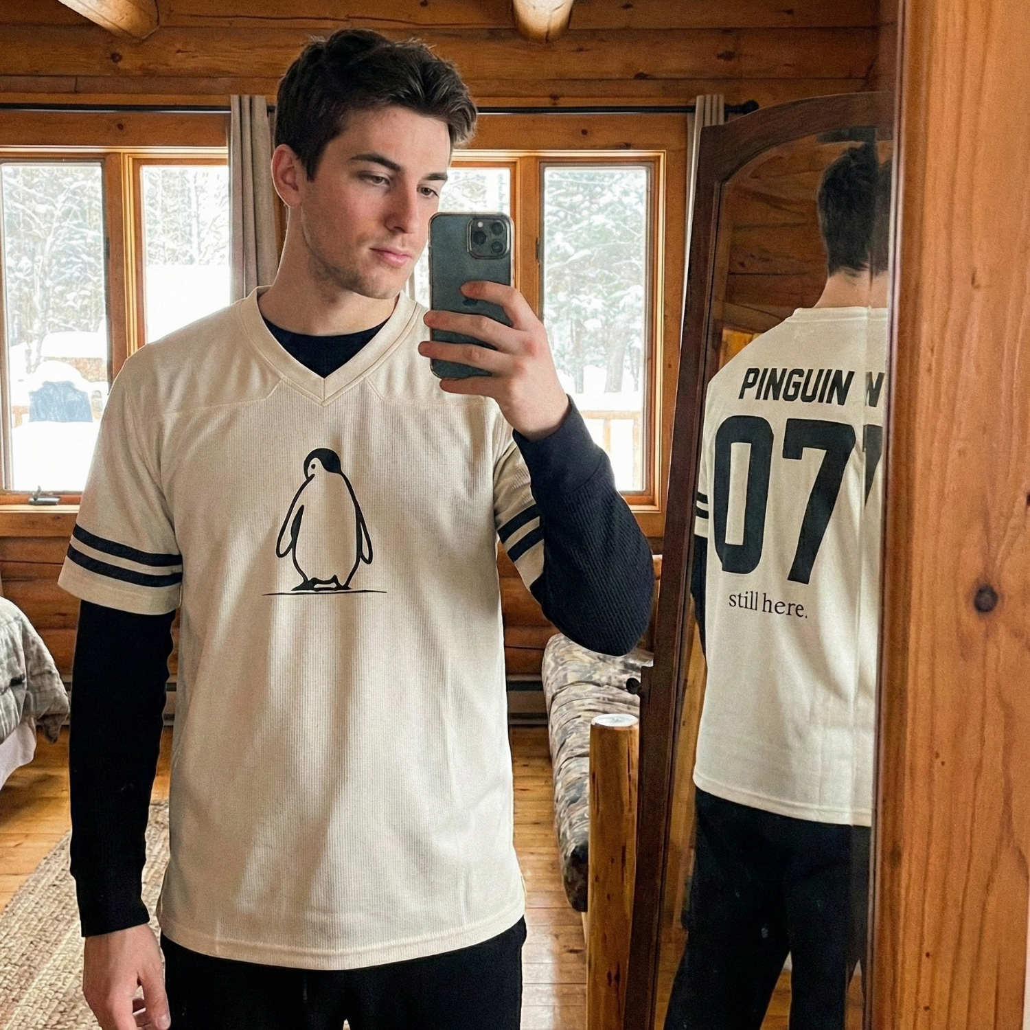 Custom Football Jersey Minimal Penguin Illustration, back view