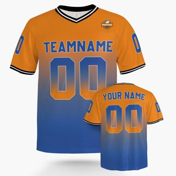 Custom Football Jersey Orange and Blue Gradient, front view