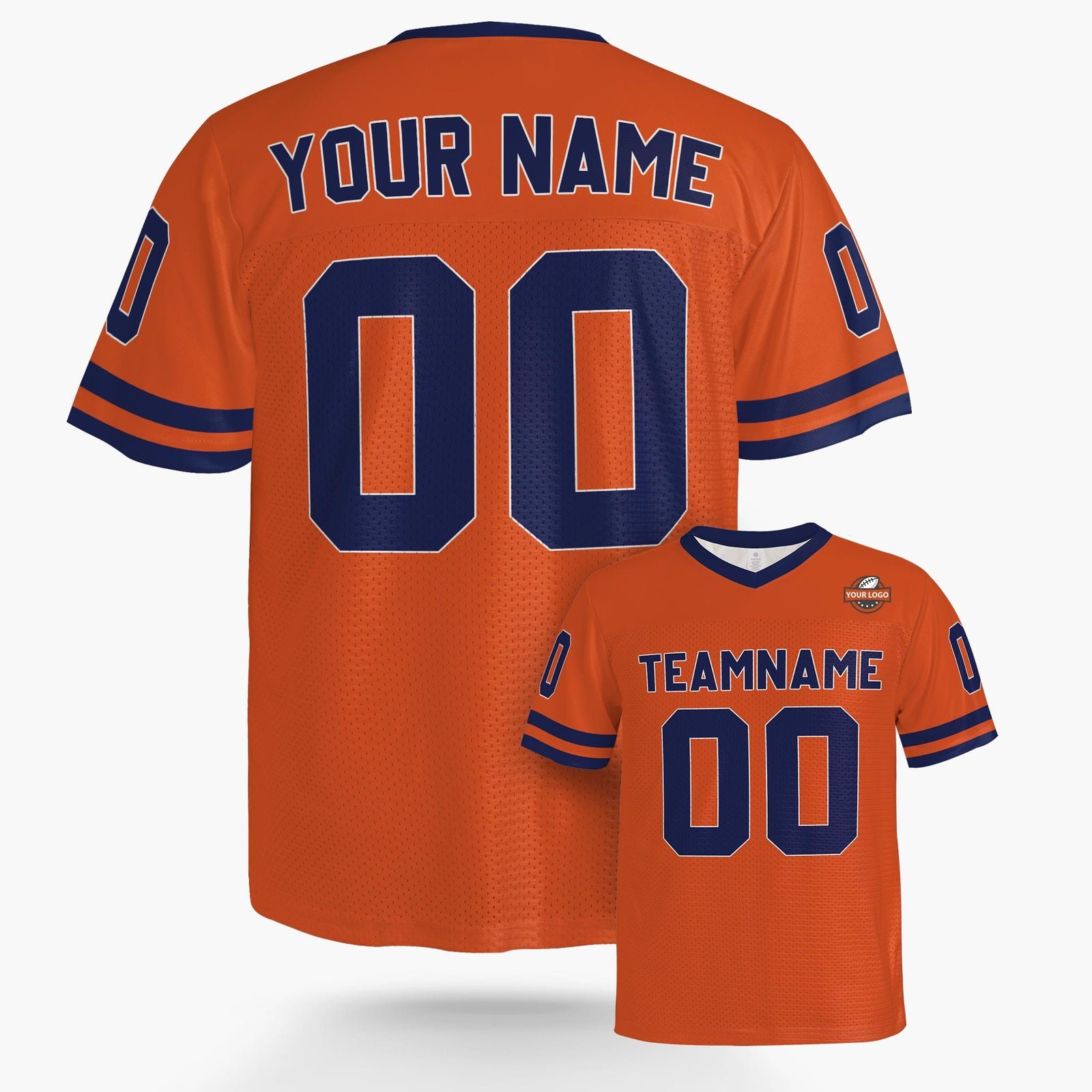 Custom Football Jersey Orange and Navy, back view
