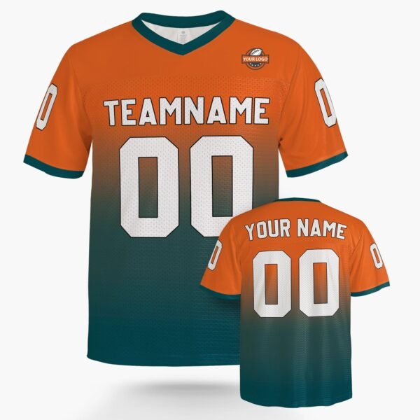 Custom Football Jersey Orange and Teal Gradient, front view