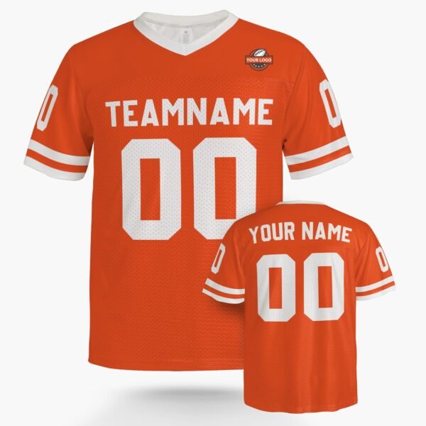 Custom orange and white football jersey, front view
