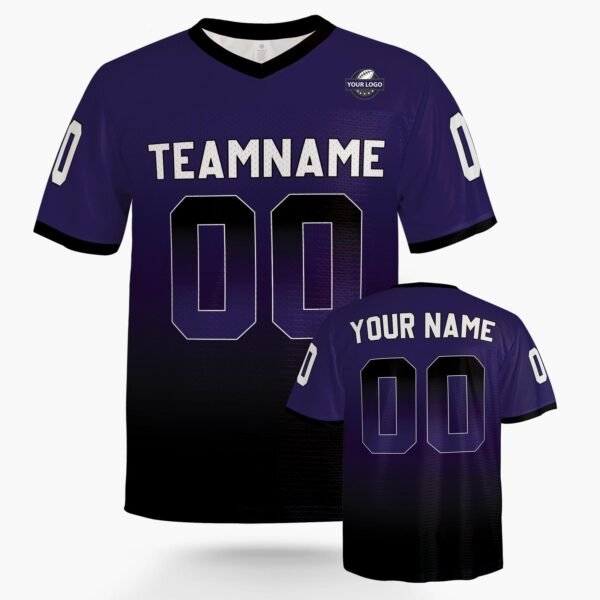 Custom Football Jersey Purple and Black Gradient, front view