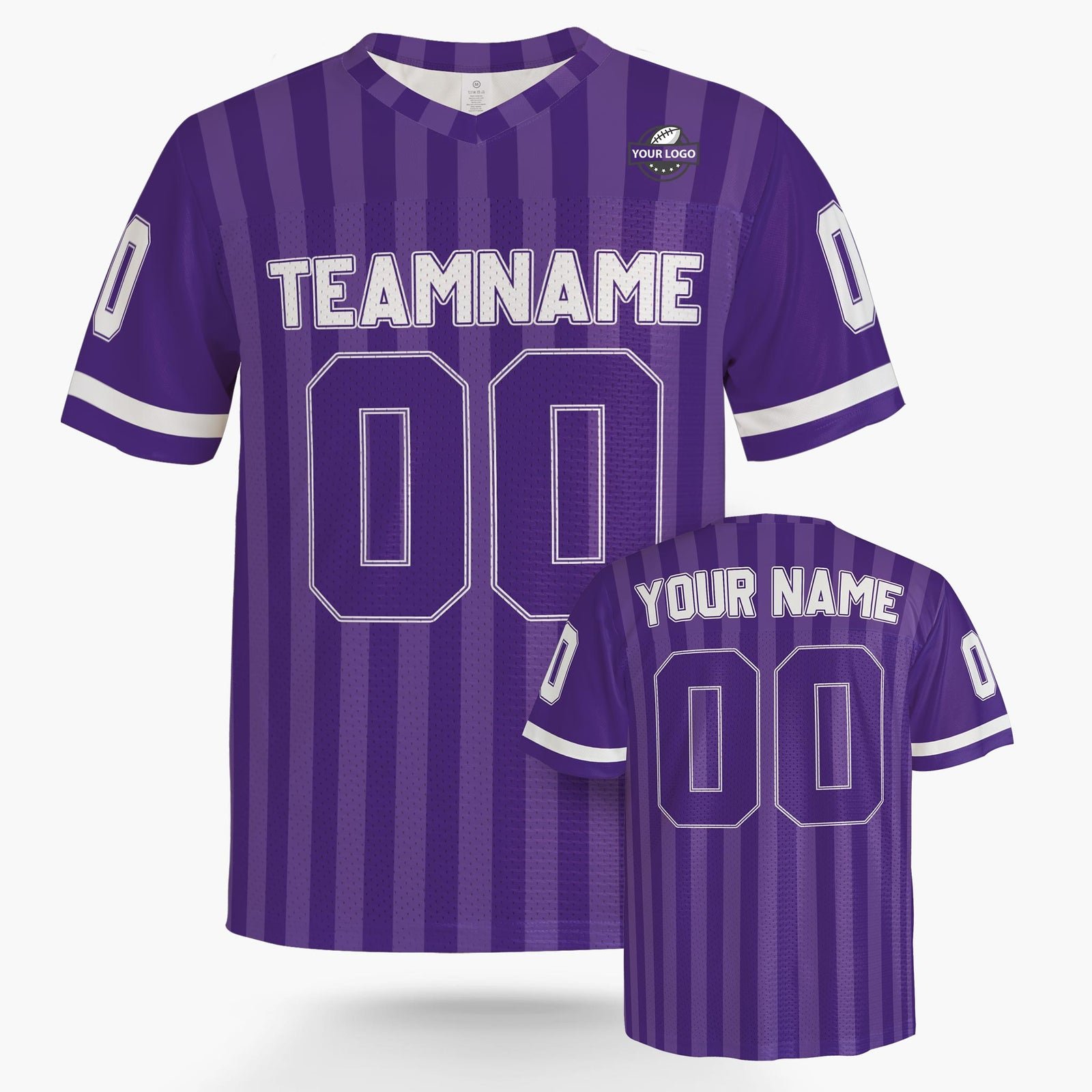 Custom Football Jersey Purple and White Striped, front view