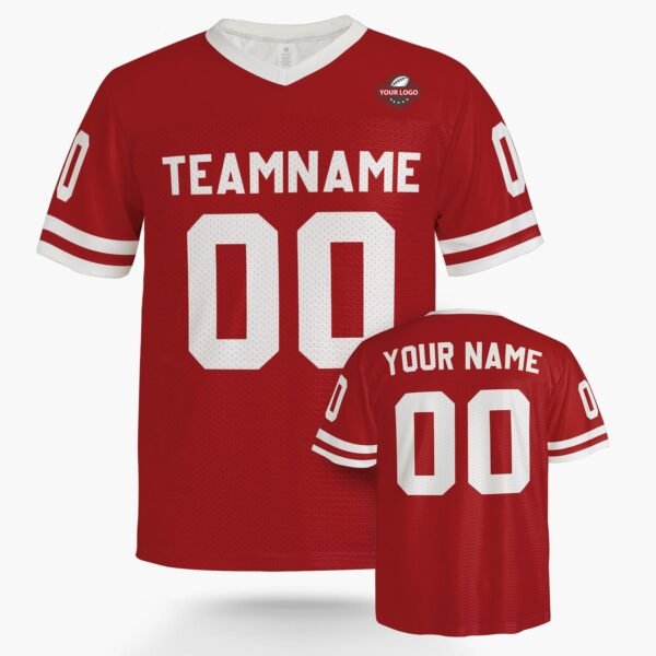 Custom Football Jersey Red and White, front view