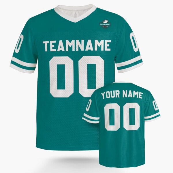 Custom Football Jersey Turquoise and White, front view