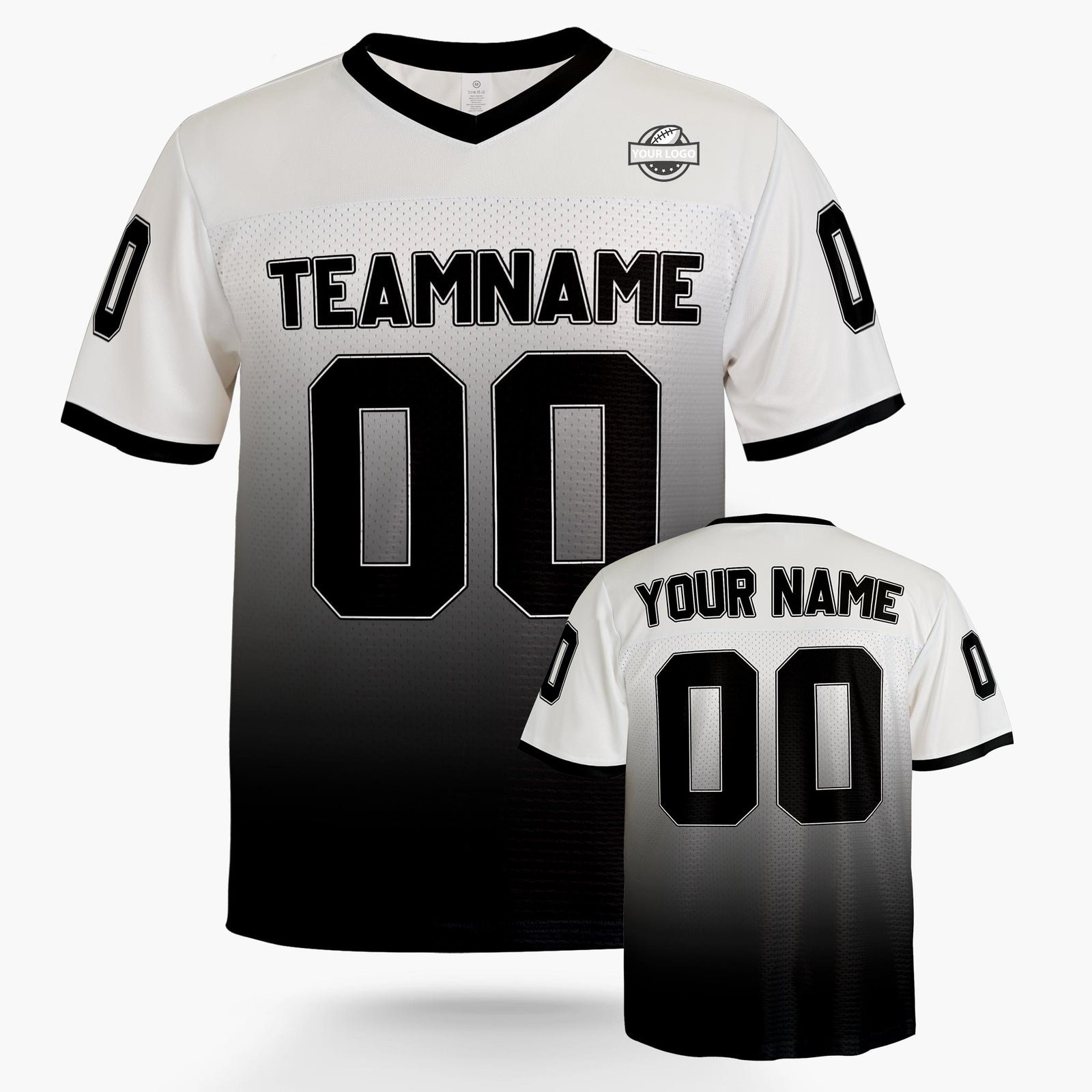 Custom Football Jersey White and Black Gradient, front view