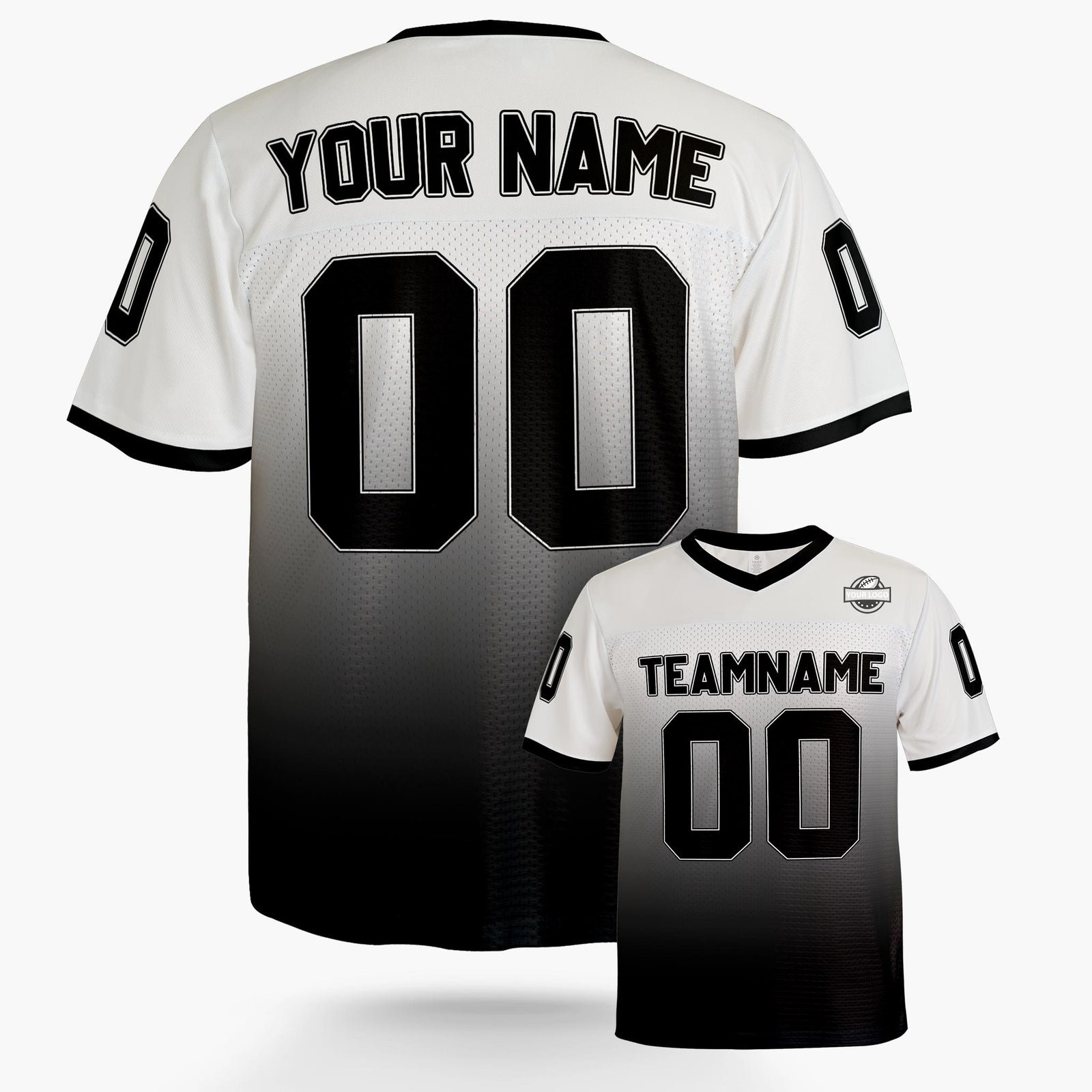 Custom Football Jersey White and Black Gradient, back view