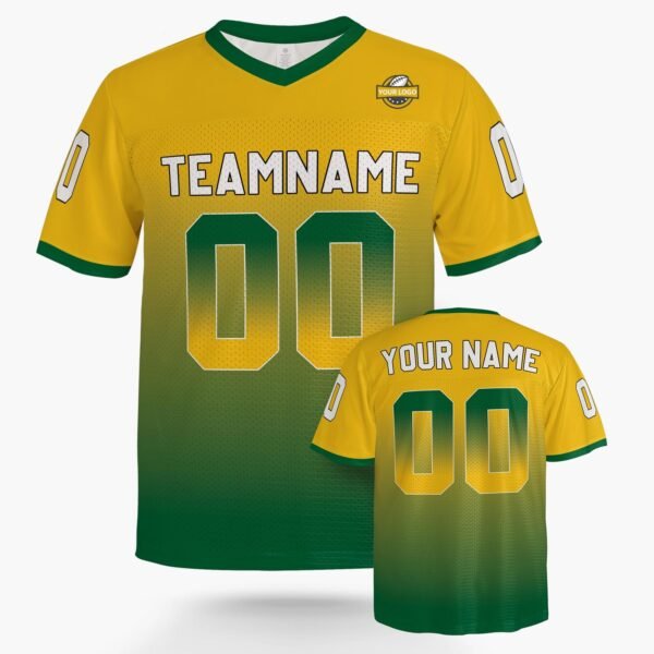 Custom Football Jersey Yellow and Green Gradient, front view