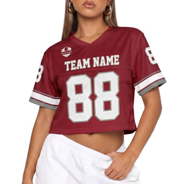 Custom Women's Crop Football Jersey Burgundy and White, front view