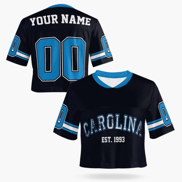 Custom Women's Crop Football Jersey Carolina Colors, front view