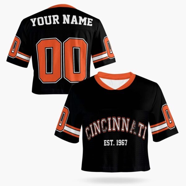 Custom Women's Crop Football Jersey Cincinnati Colors, front view