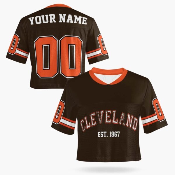 Custom Women's Crop Football Jersey Cleveland Colors, front view