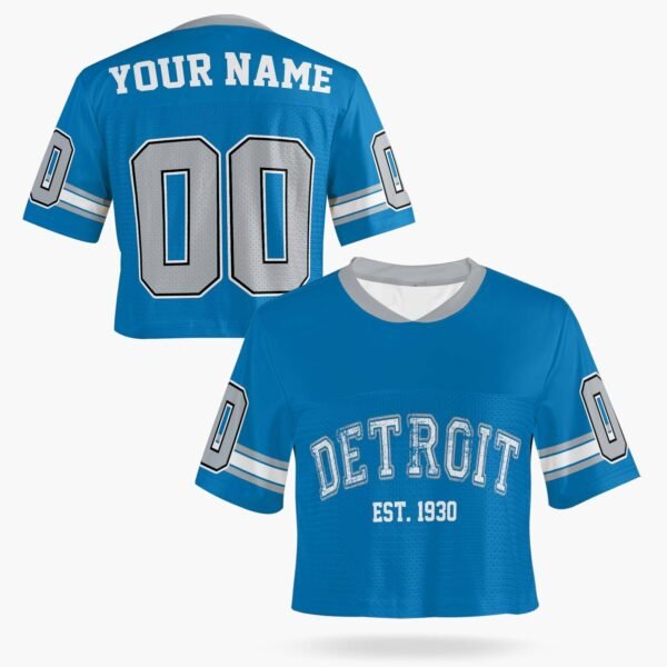 Custom Women's Crop Football Jersey Detroit Colors, front view