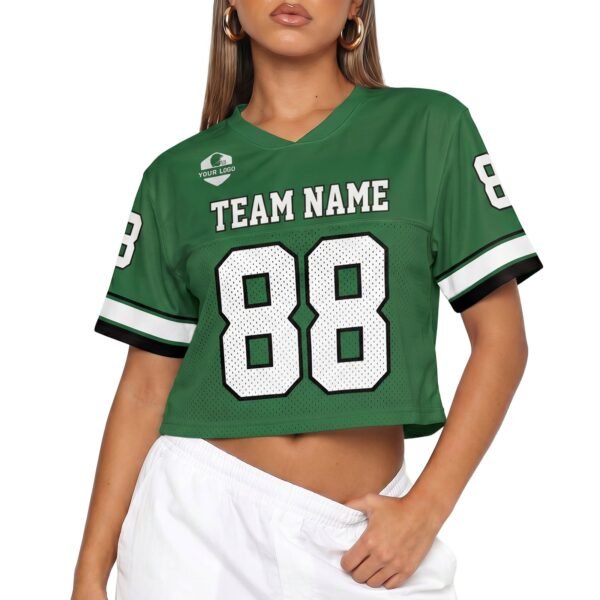 Custom Women's Crop Football Jersey Green and White, front view