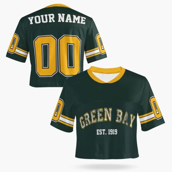 Custom Women's Crop Football Jersey Green Bay Colors, front view