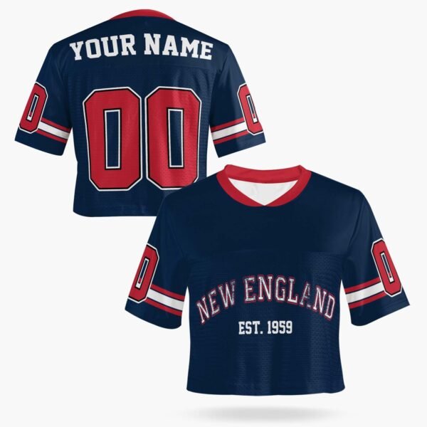 Custom Women's Crop Football Jersey New England Colors, front view