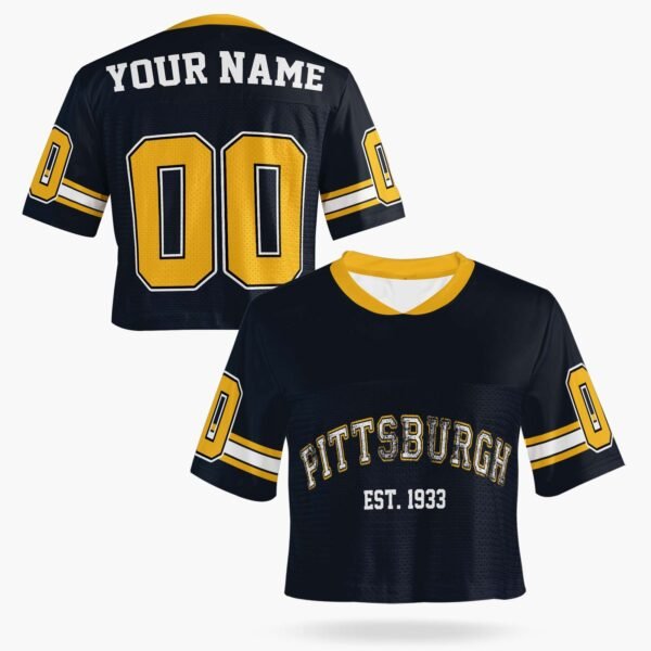 Custom Women's Crop Football Jersey Pittsburgh Colors, front view