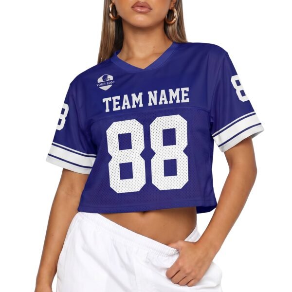 Custom Women's Crop Football Jersey Royal and White, front view