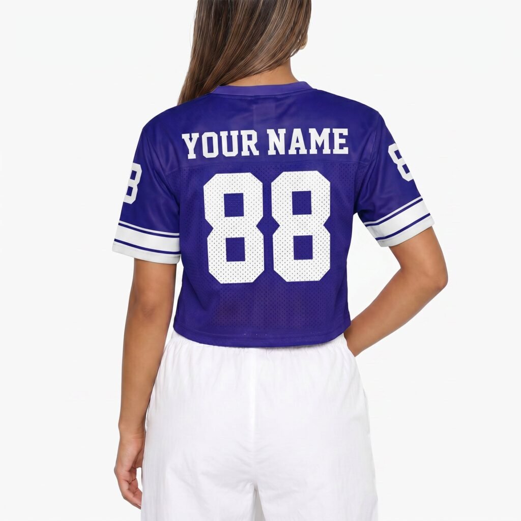 Royal and White Custom Women's Crop Football Jersey with Name and Number