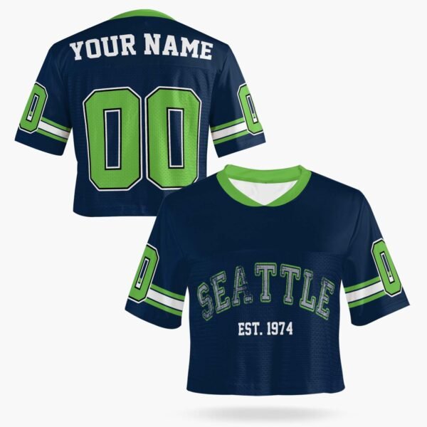 Custom Women's Crop Football Jersey Seattle Colors, front view