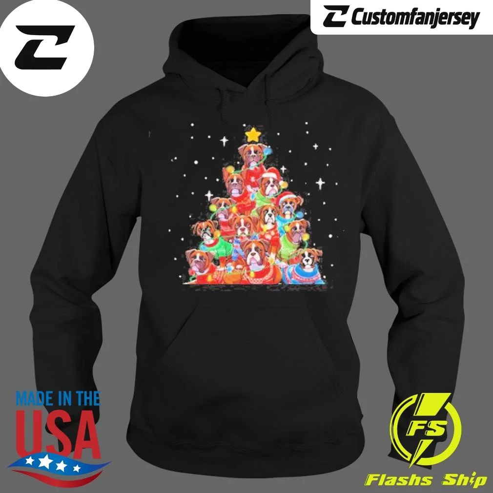 Dogs Boxer Collie Santa Pine Tree Merry Christmas Hoodie - black Christmas hoodie