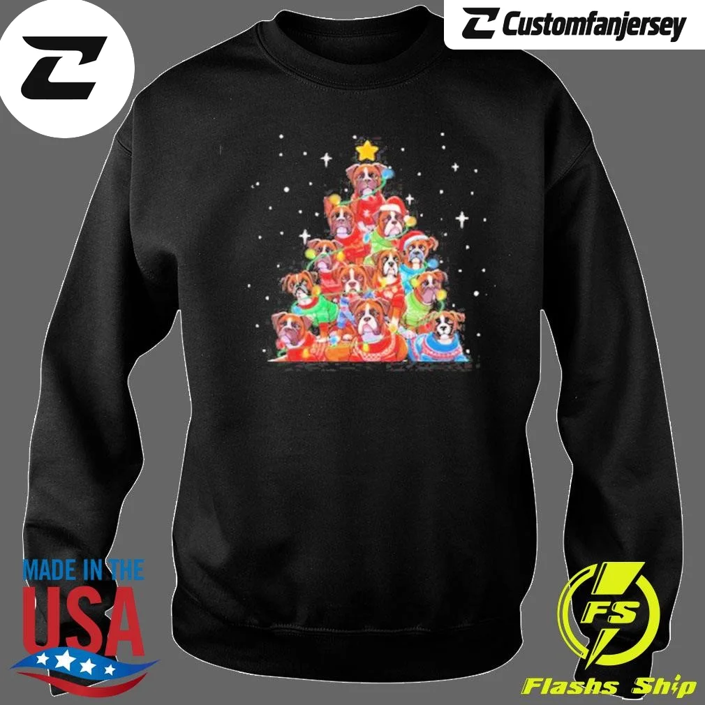 Dogs Boxer Collie Santa Pine Tree Merry Christmas Sweatshirt - black Christmas sweatshirt