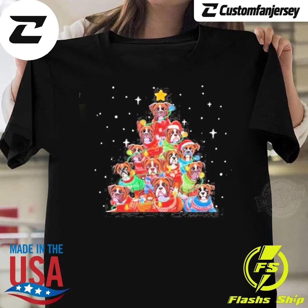 Dogs Boxer Collie Santa Pine Tree Merry Christmas T-Shirt - black Christmas shirt