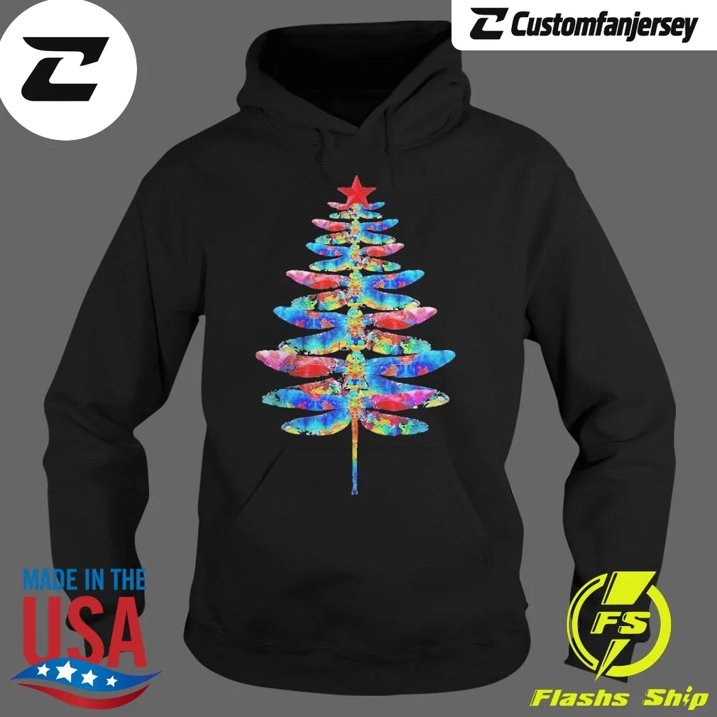 Dragonfly As Christmas Tree Hoodie - black Christmas hoodie