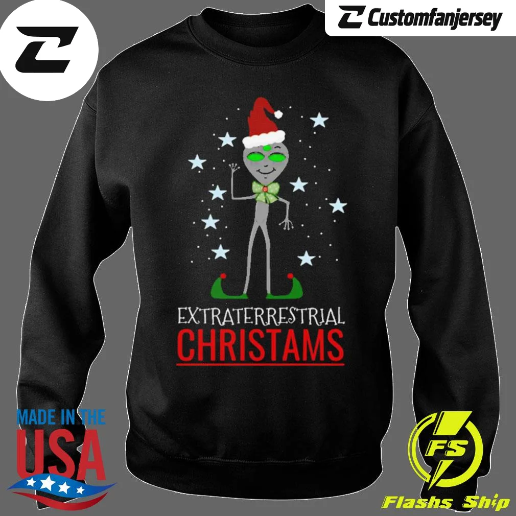 Extraterrestrial Christmas Funny Alien Sweatshirt - black Christmas sweatshirt