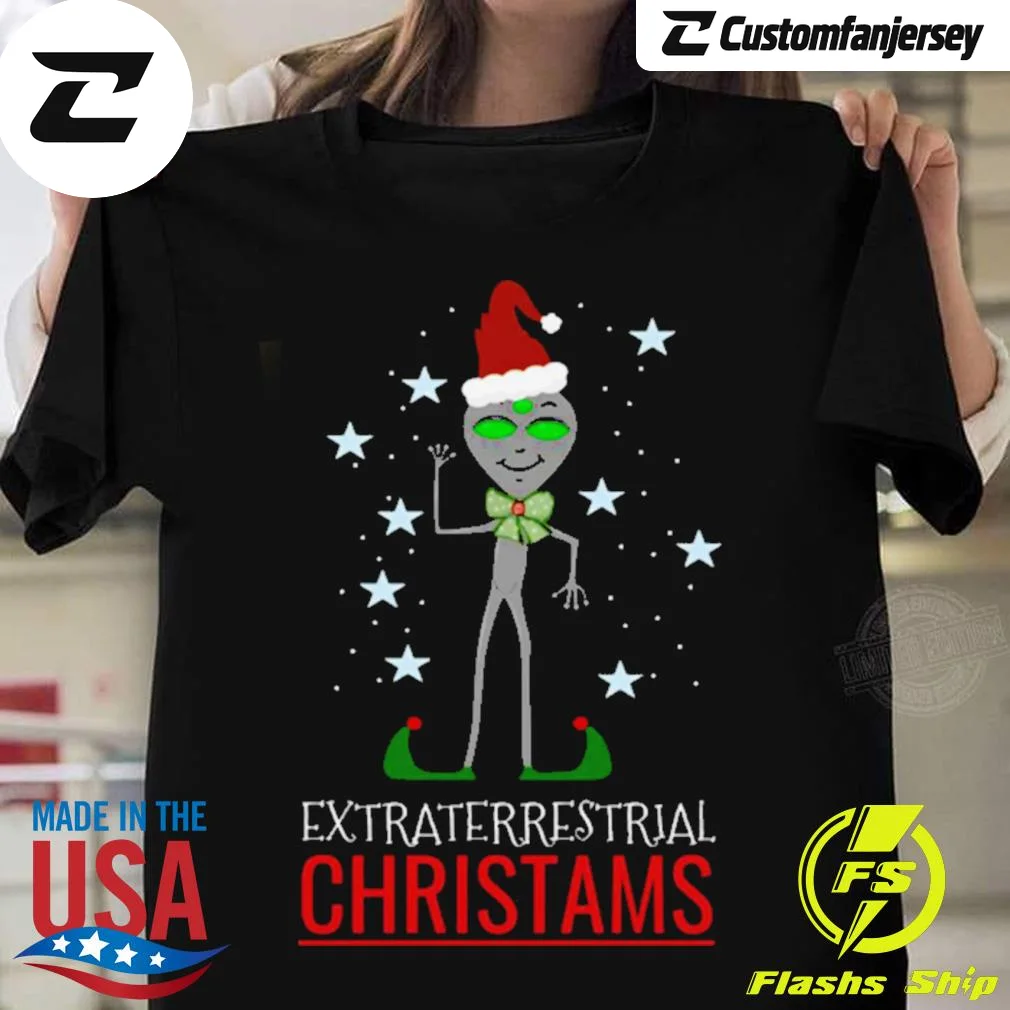Extraterrestrial Christmas Funny Alien T-Shirt - black Christmas shirt