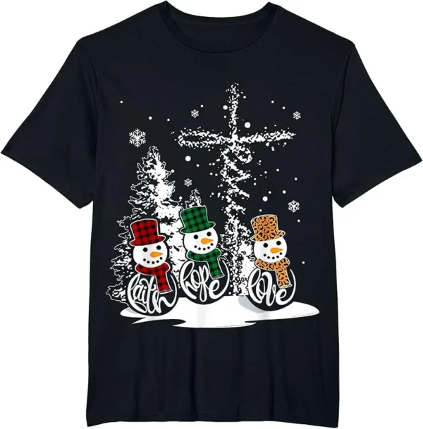 Faith Hope Love Snowman Jesus Christian Tree Christmas T-Shirt