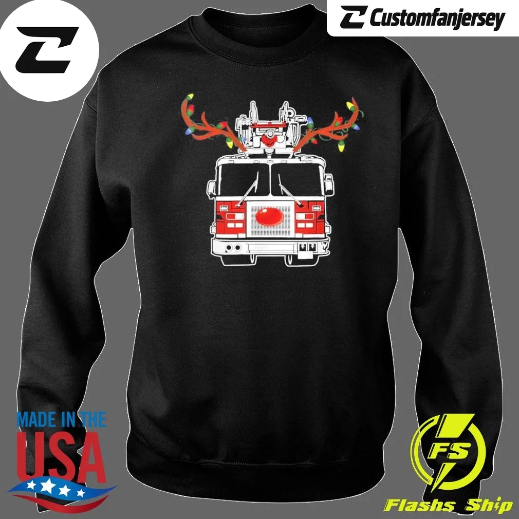 Firefighter Reindeer Christmas Ride Sweatshirt - black Christmas sweatshirt