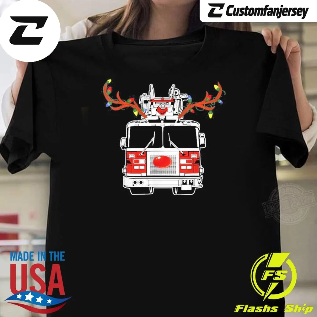 Firefighter Reindeer Christmas Ride T-Shirt - black Christmas shirt