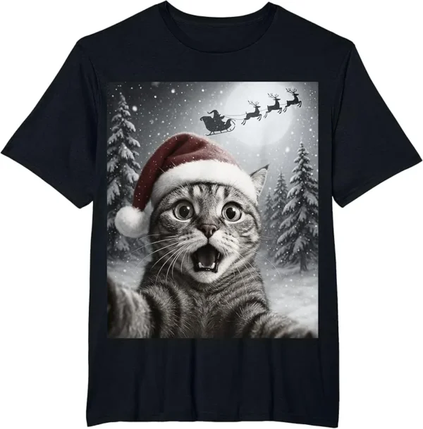 Funny Cat Selfie With Santa Claus Christmas Men Women Kids T-Shirt
