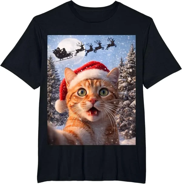Funny Cat Selfie With Santa Claus Christmas Men Women Kids T-Shirt
