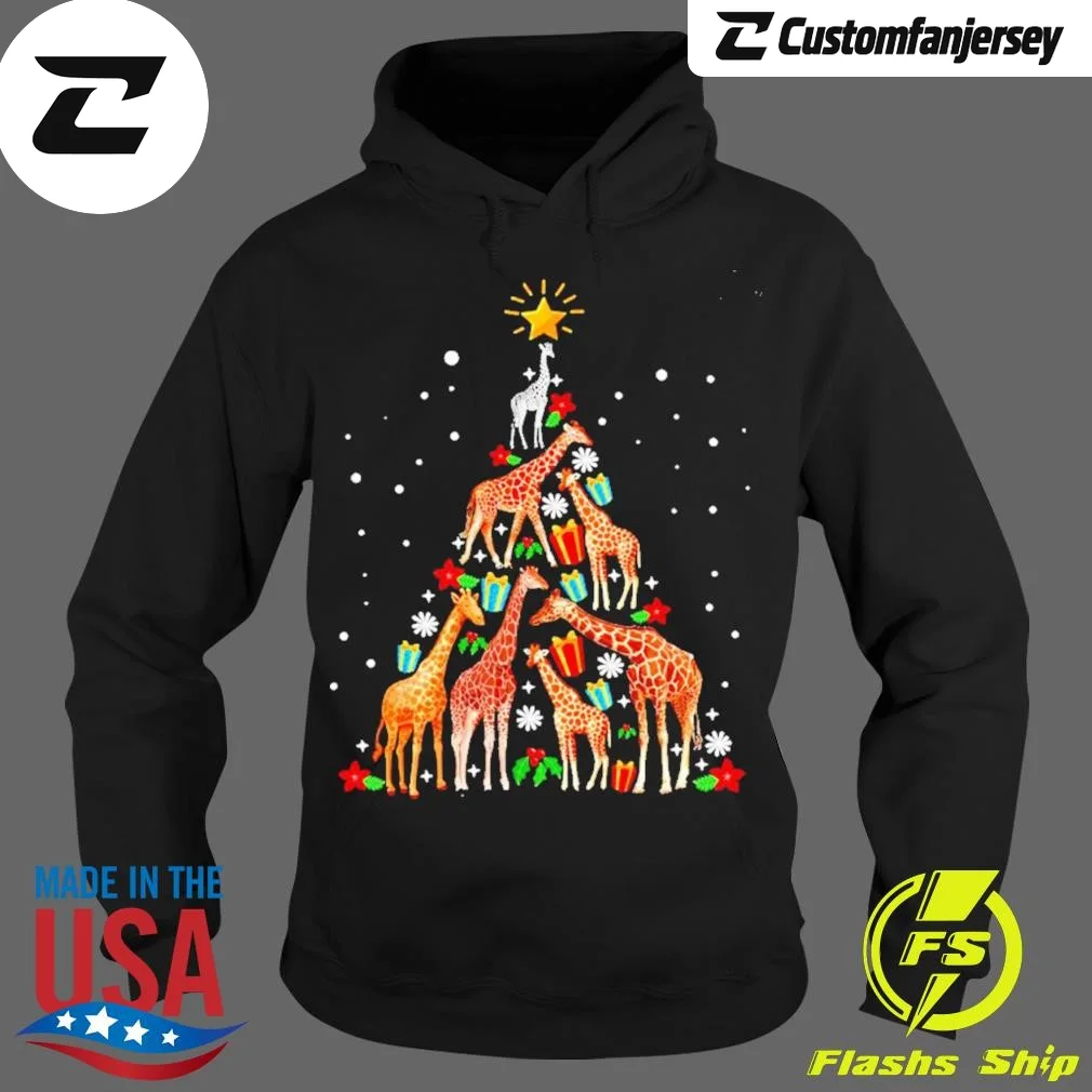 Giraffe Christmas Tree Hoodie - black Christmas hoodie
