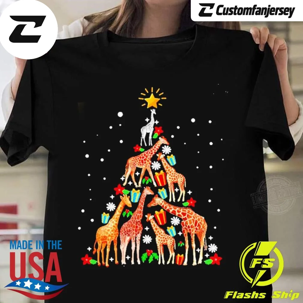 Giraffe Christmas Tree T-Shirt - black Christmas shirt