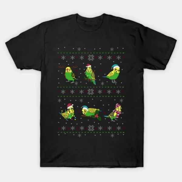 Green Budgie Ugly Christmas Pattern Sweater T-Shirt