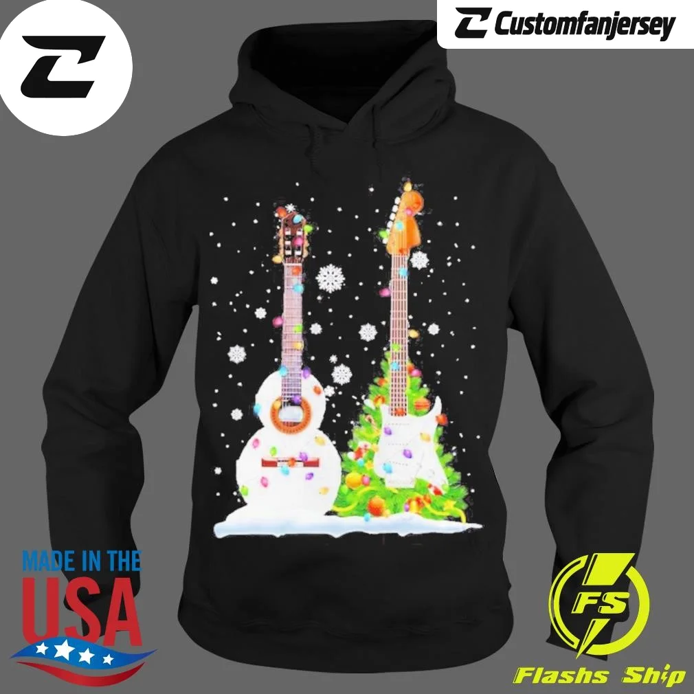 Guitar Pine Tree Merry Christmas Hoodie - black Christmas hoodie