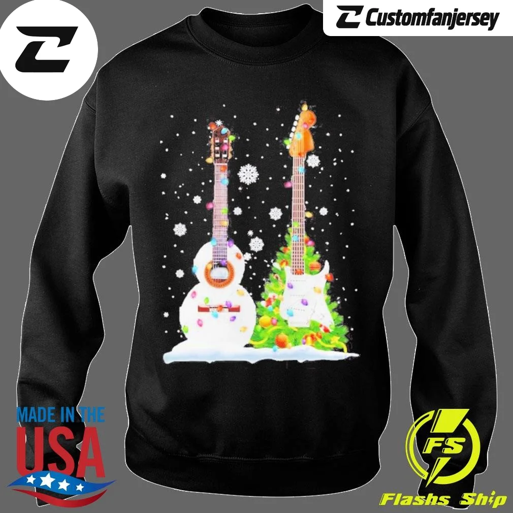 Guitar Pine Tree Merry Christmas Sweatshirt - black Christmas sweatshirt
