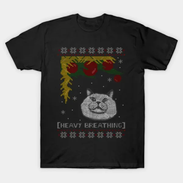 Heavy Breathing Cat Ugly Christmas Sweater T-Shirt