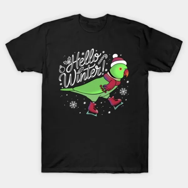 Hello Winter Green Indian Ringneck Christmas T-Shirt